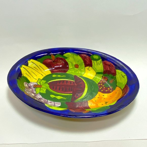 Large Hand Painted Oval Ceramic Deep Bowl Mexico Watermelon Fruits - Picture 2 of 7
